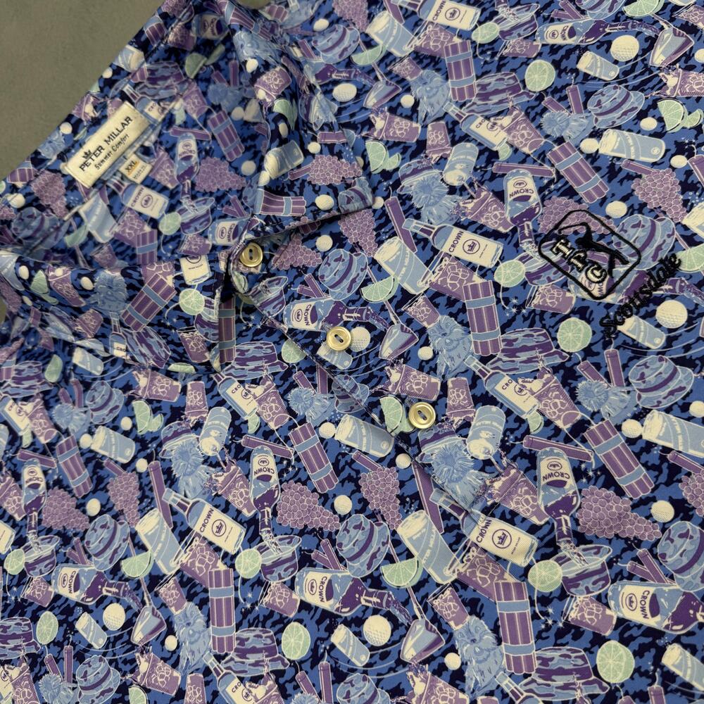 Peter Millar Shirt Mens XL Blue Cocktail AOP Golf Polo TPC Scottsdale